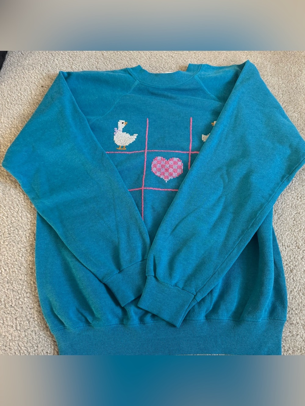 Vintage Cross Stitch Crewneck Sweatshirt Ducks Goose Novelty Grandma Sweater - Picture 9 of 12